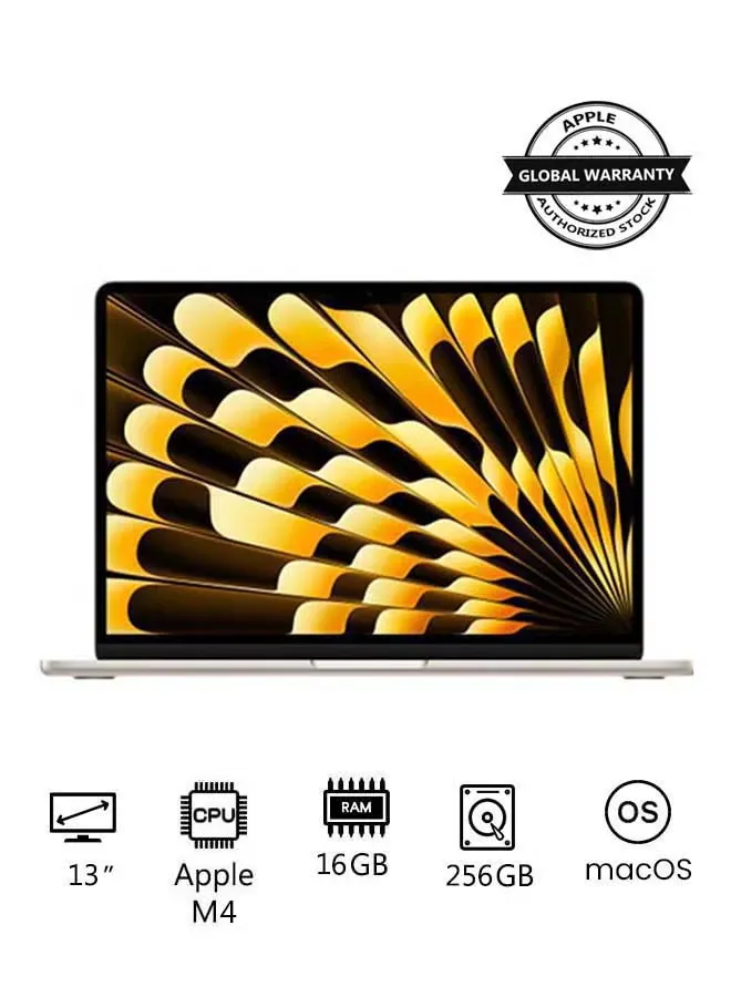 New 2025 MacBook Air MW0Y3 13-Inch Display, Apple M4 Chip 10-Core CPU 8-Core GPU Processor/16GB RAM/256GB SSD/macOS(International Version) English Starlight